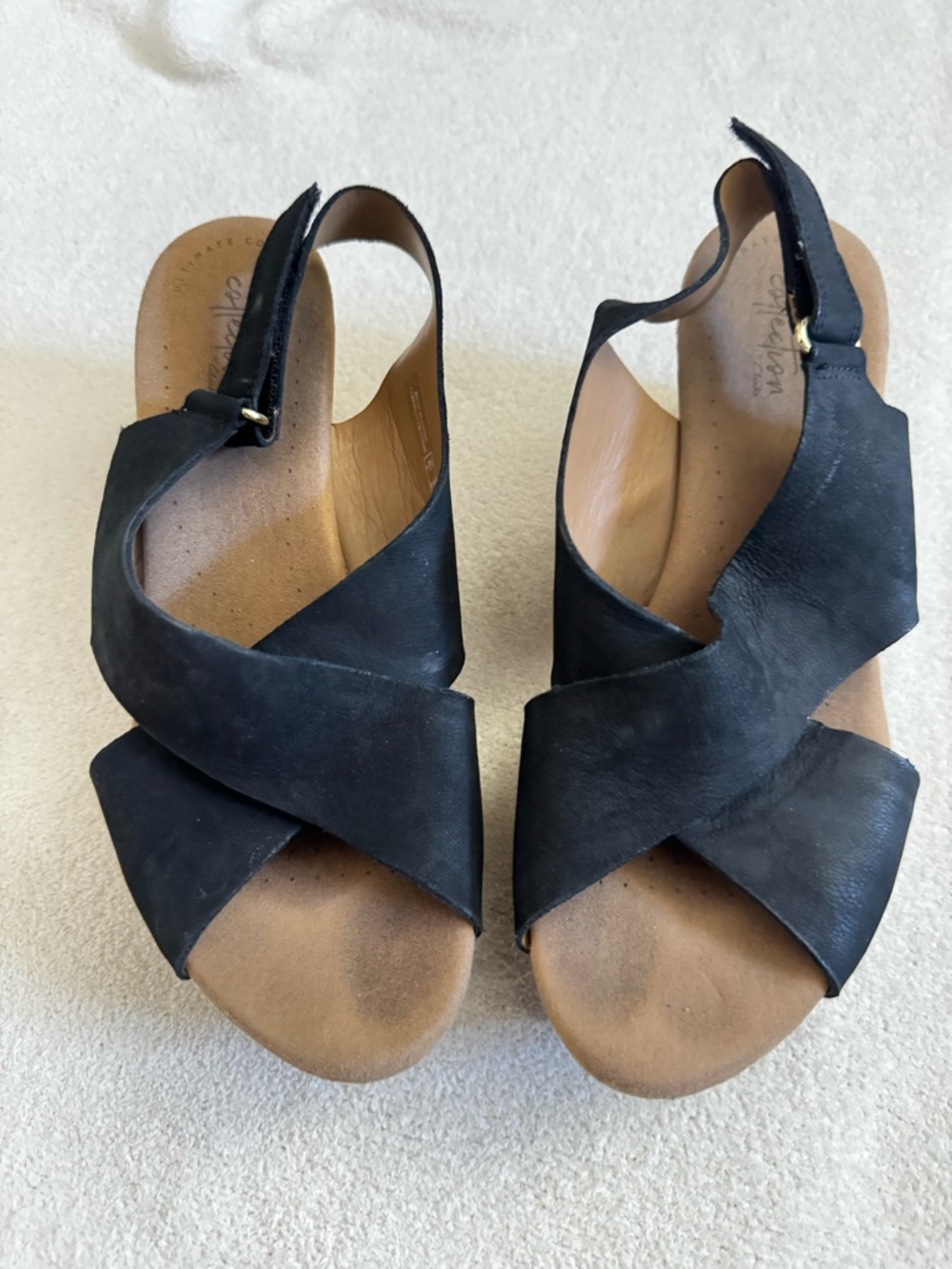 Clarks Black Crisscross Slingback Wedge Sandals
